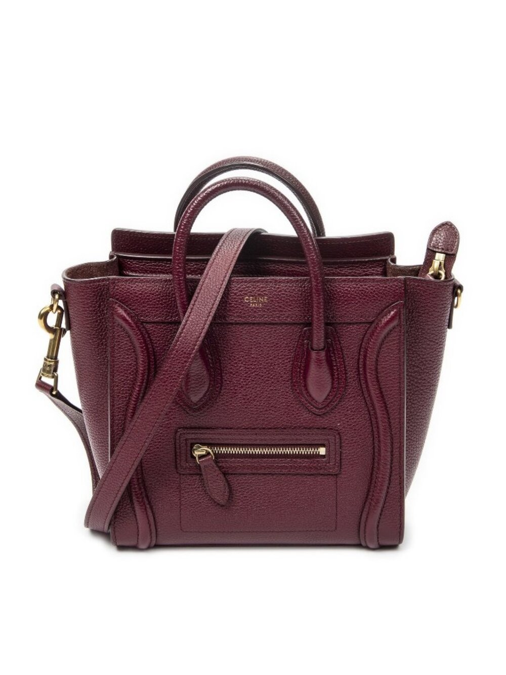 Celine Nano Luggage Burgundy Grain Calfskin Leather Handbag